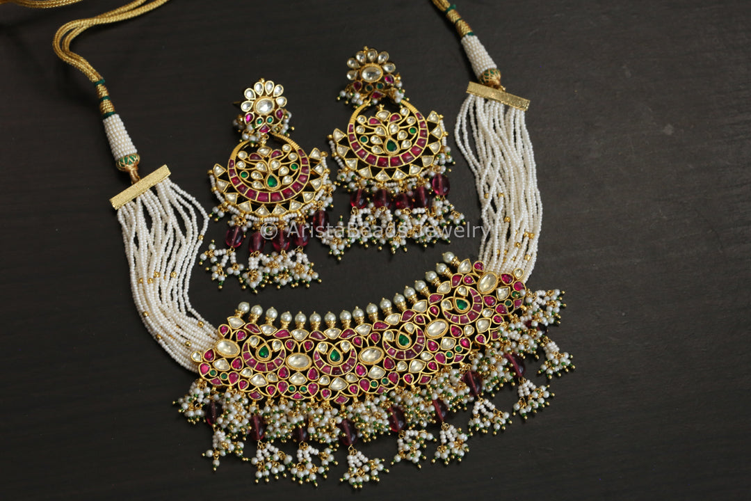 Next To Real Pachi Kundan Choker/ Necklace Set - Rhodonite