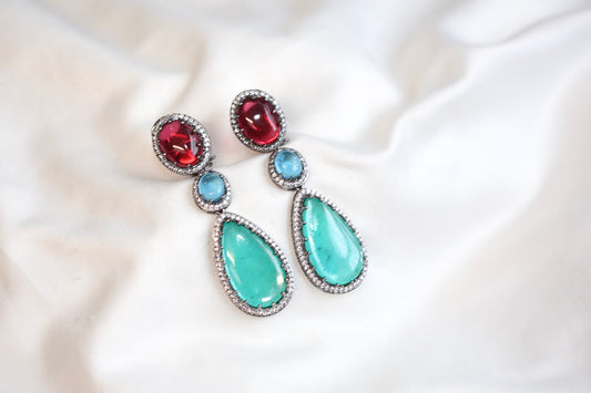 Rohita Pota Doublet Earrings - Mint Red (101-56)