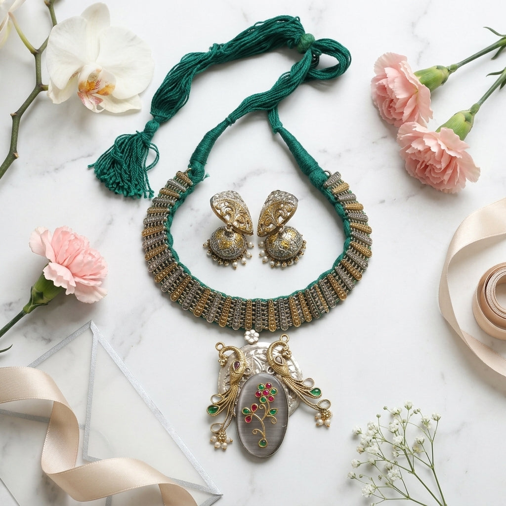 Fusion Inlay Kundan SLA Necklace - Gray
