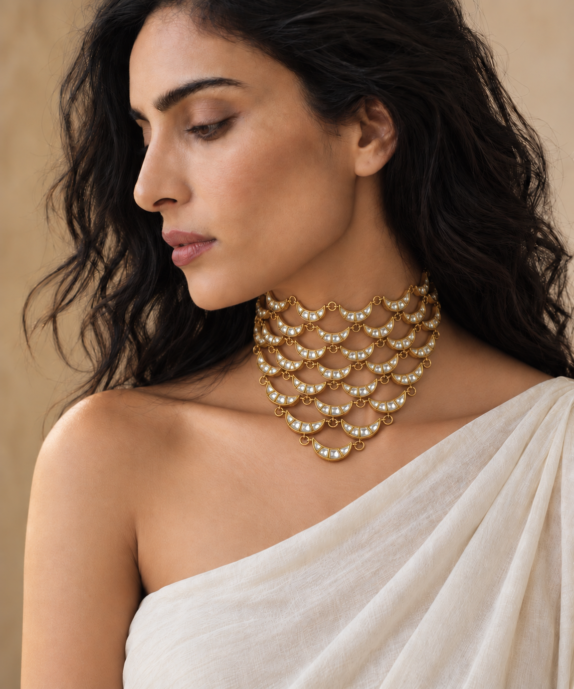 Jharna Jadau Kundan Necklace Set - Clear