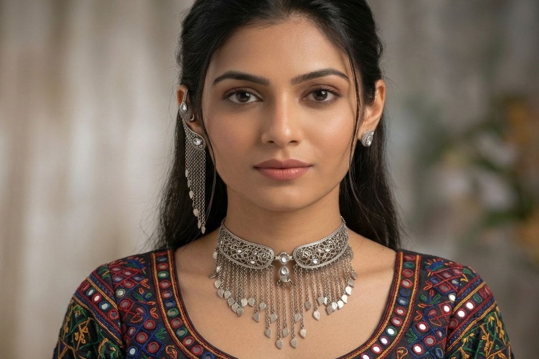 Kinjal Dave Style Fusion Oxidized Set - Clear