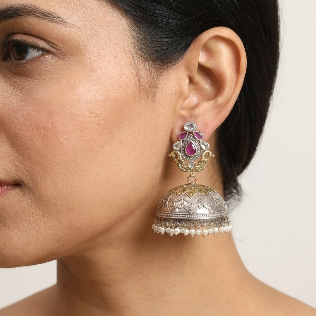 Dual Tone Jhumka - Ruby Clear