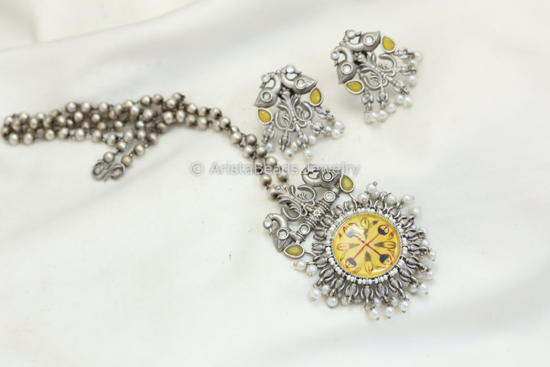 Meenakari Pendant Set - Yellow