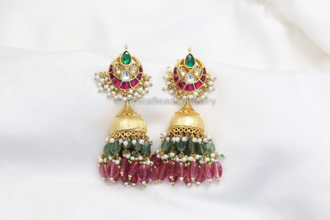 Pachi Kundan Gold Semiprecious Jhumka
