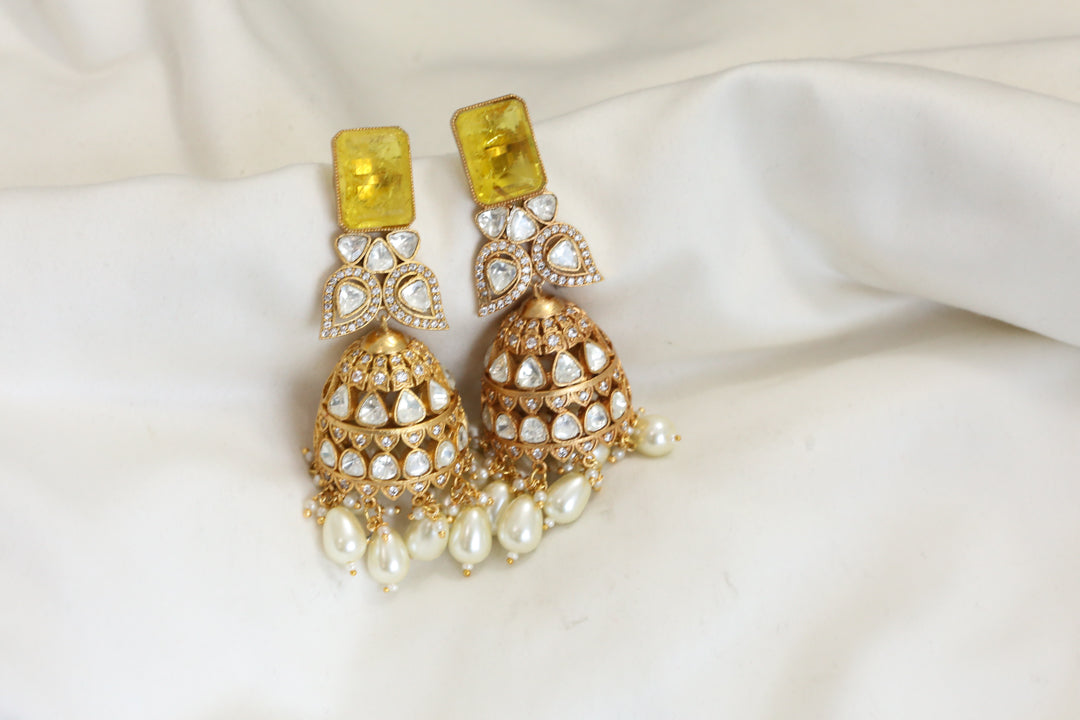 Polki Kundan & Yellow Doublet Jhumka