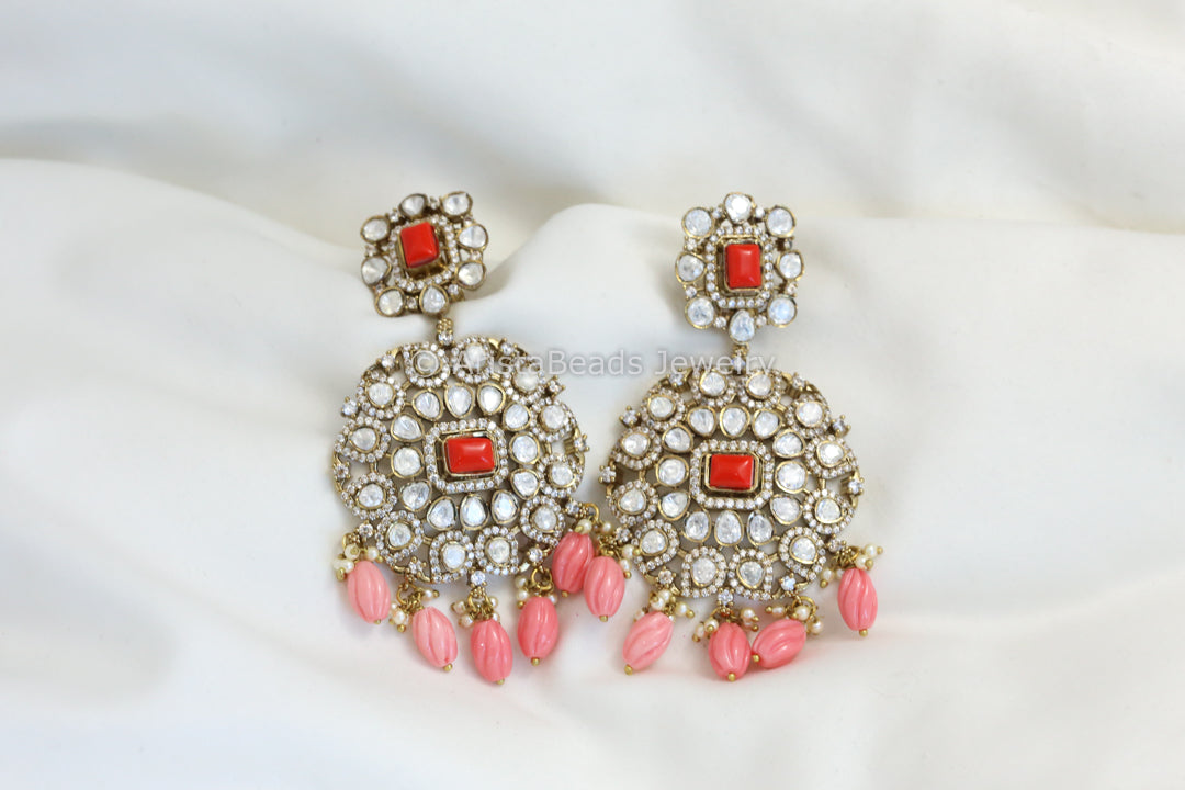 Mehndi Finish Coral Moissanite CZ Earrings