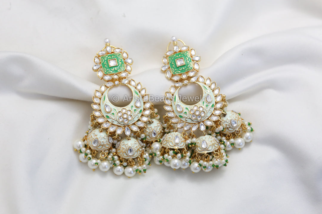 Layered Enamel Polki Kundan Jhumka