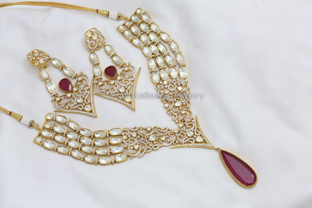 Real Moissanite Red Doublet Nano CZ Necklace Set