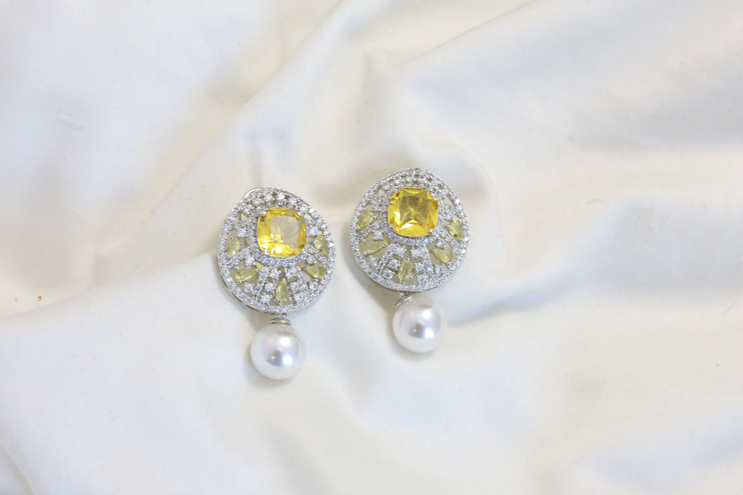 Premium CZ & Pearl Studs - Yellow