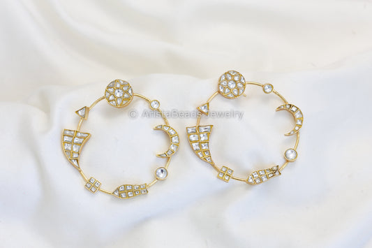 Contemporary Jadau Kundan Chandbaali  - Clear