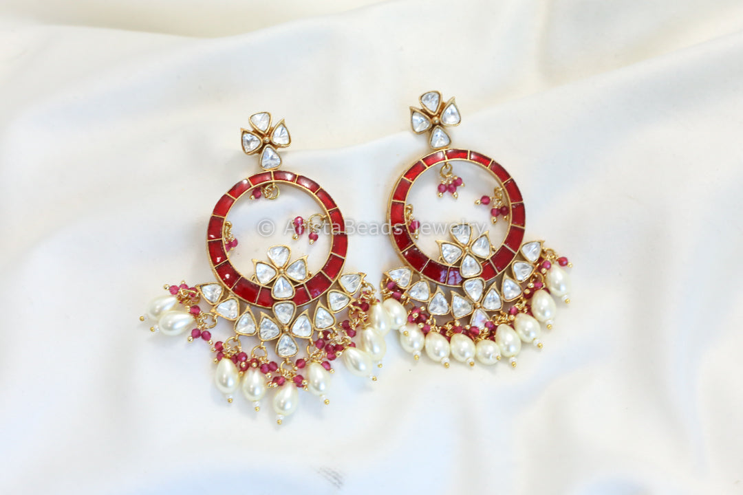 Polki Jadau Chandbaali - Red