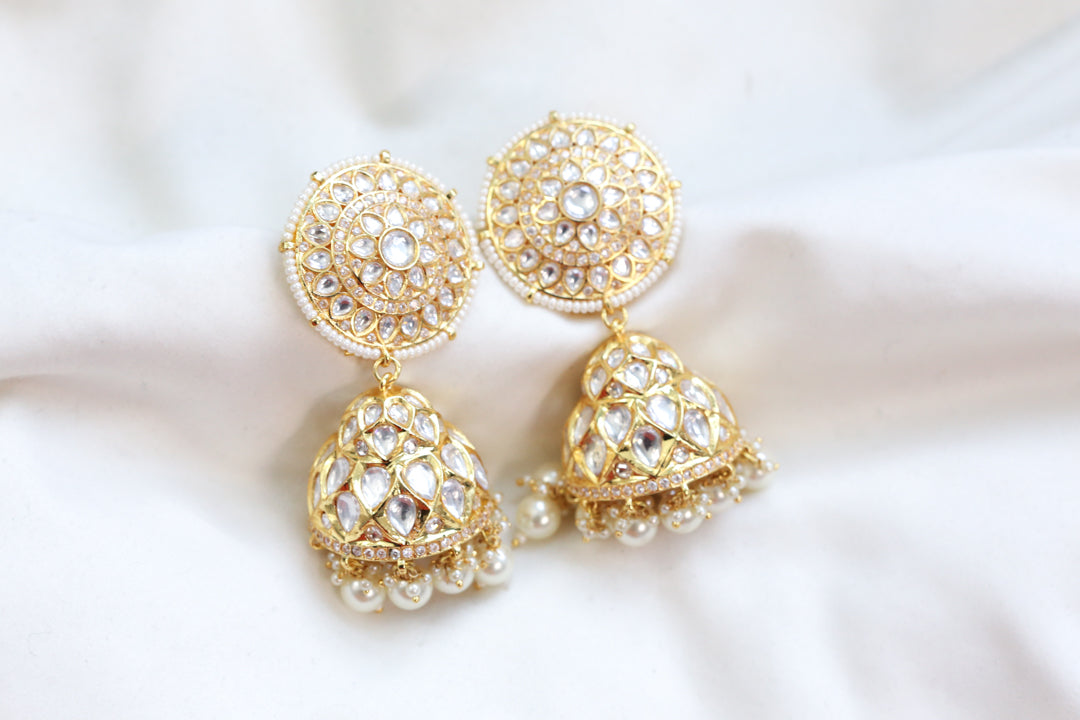 Premium  Kundan Jhumka - Pearl