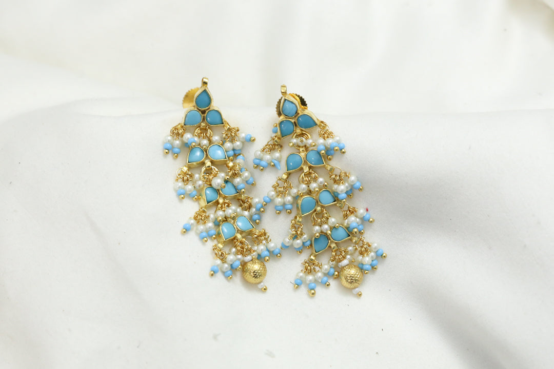 Dainty Pachi Kundan Earrings - Turquoise
