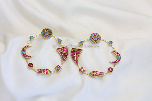 Contemporary Jadau Kundan Chandbaali  -Turquoise