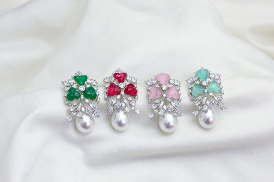 CZ & Carved Stone Pearl Earrings