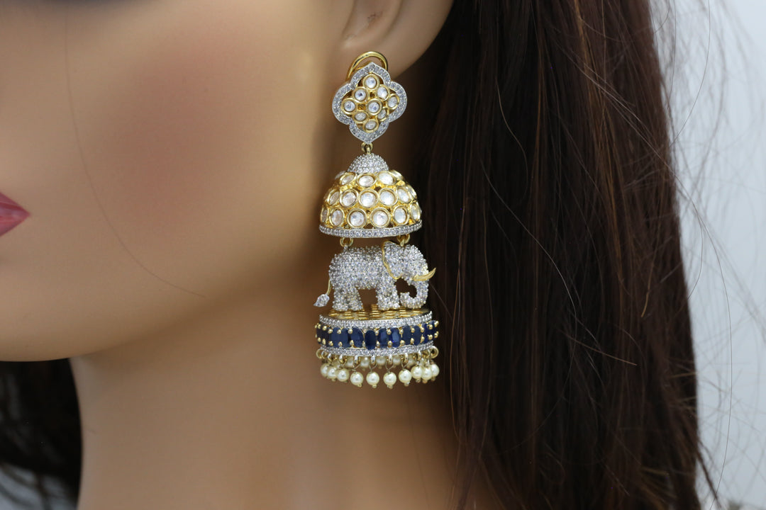 Premium CZ Kundan Blue Jhumka