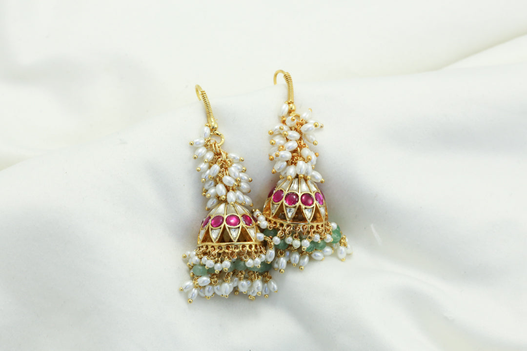 Rice Pearl Kundan Jhumka