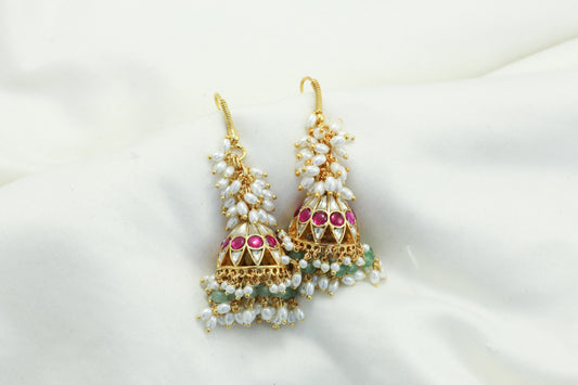 Rice Pearl Kundan Jhumka