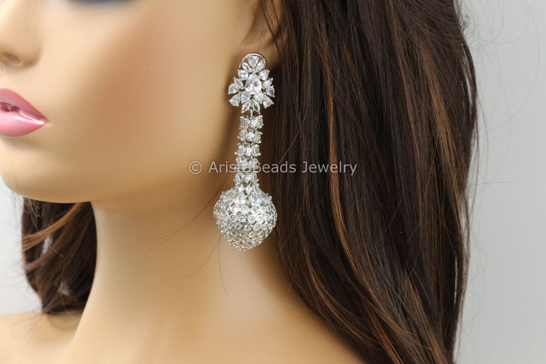 One Of A Kind Silver Finish CZ Earring