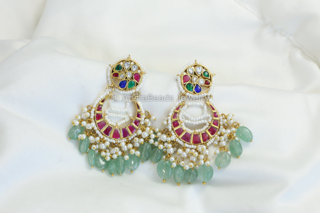 Pearl Piroyi Jadau Kundan Chandbaali - Ruby
