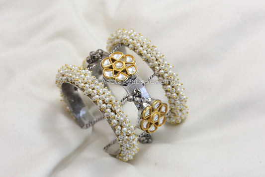 Dual Tone Kundan Wide Bangle ( Adjustable)