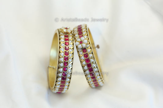 Antique Pearl Ruby Jadau  Bangle Set (2.4 openable)- ABJ-B101-12