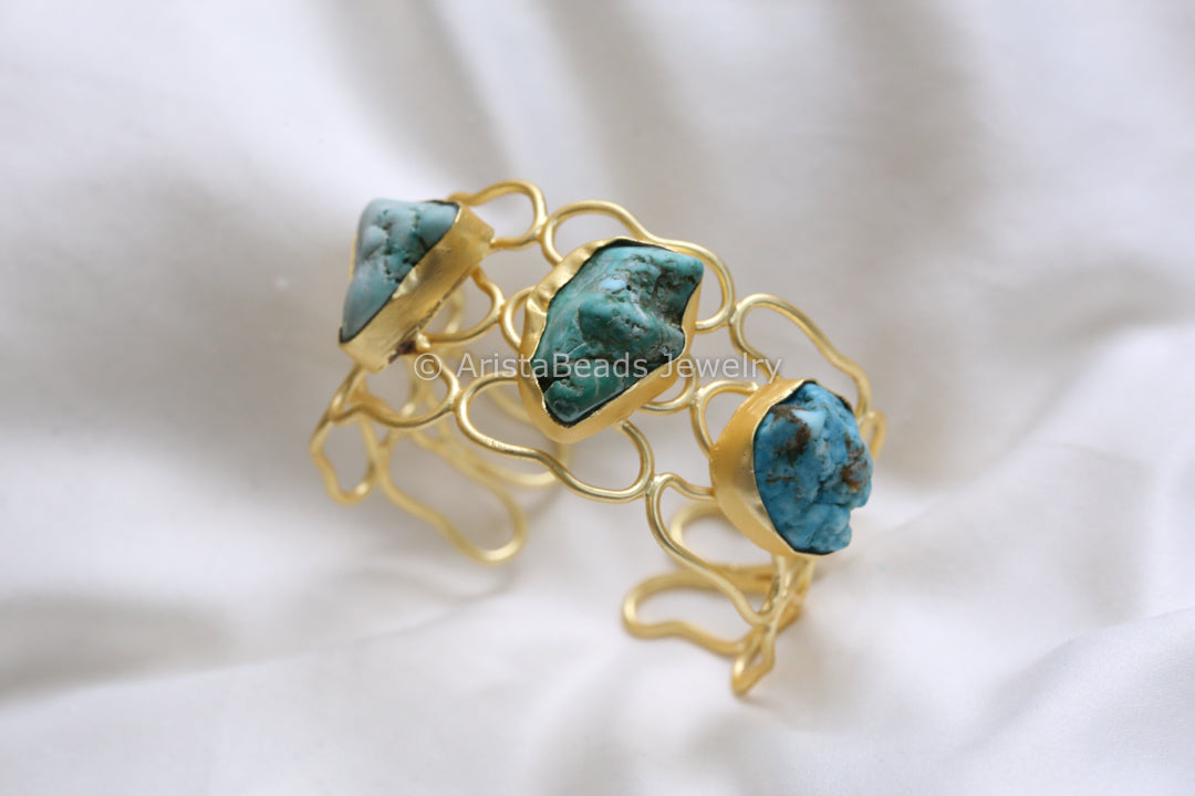 Turquoise Stone Brass Bracelet (Adjustable)