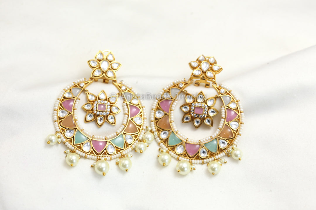 Pastel Jadau & Uncut Polki Kundan Chandbaali