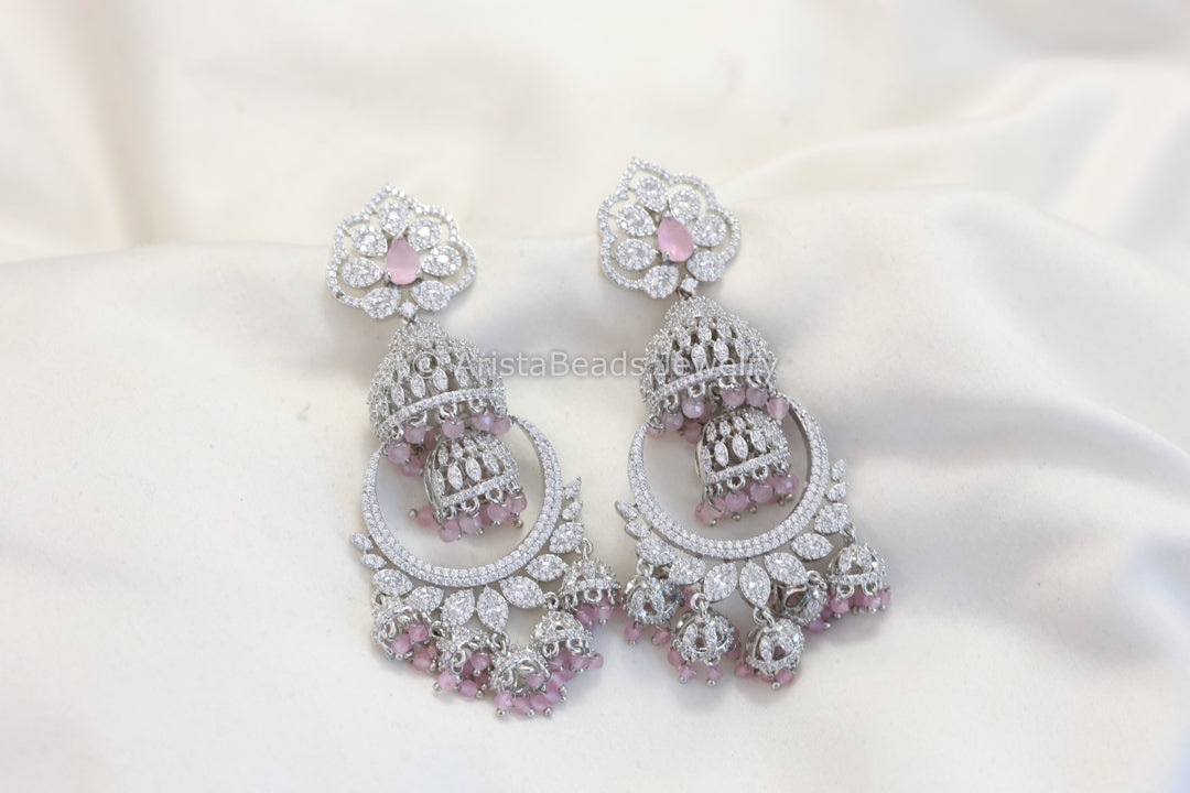 Nano CZ Chandbaai Jhumka - Pink