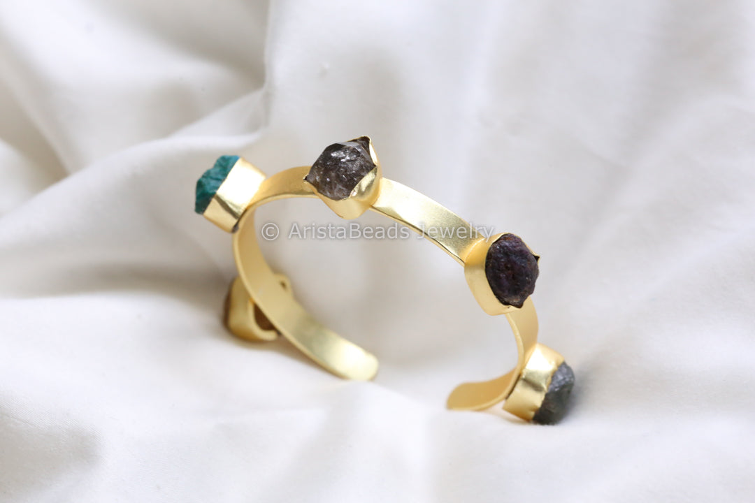 Multi Semiprecious Stones Brass Bracelet (Adjustable)