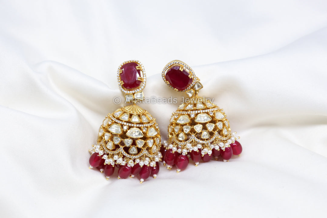 Large Real Moissanite Ruby Doublet Jhumka