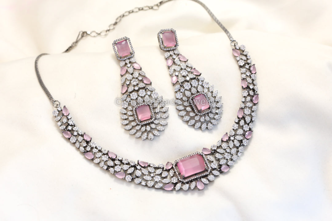 Premium Nano CZ Necklace Set -Pink