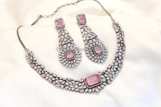 Premium Nano CZ Necklace Set -Pink