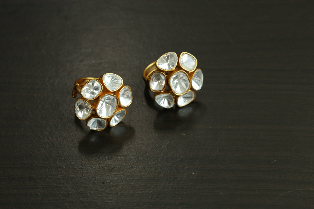 Flower Kundan Polki CZ Ring