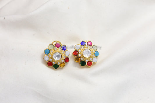 Jadau Kundan Polki Studs - Navratan