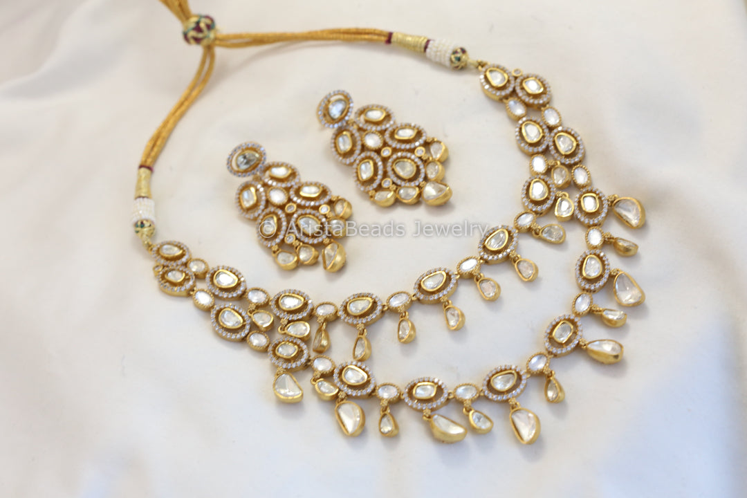 Real Moissanite Polki Necklace Set