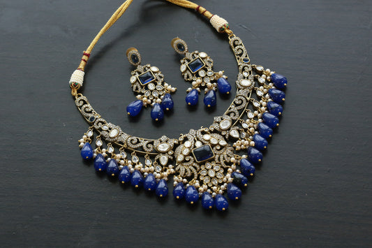 Victorian Mangatrai Look Alike Blue Necklace Set