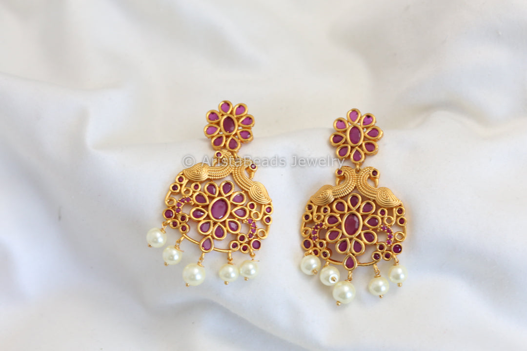Antique Gold Chandbaali - Ruby