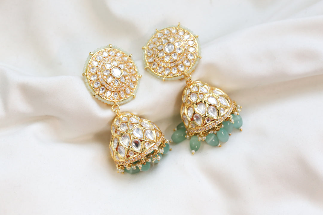 Premium Kundan Jhumka - Mint