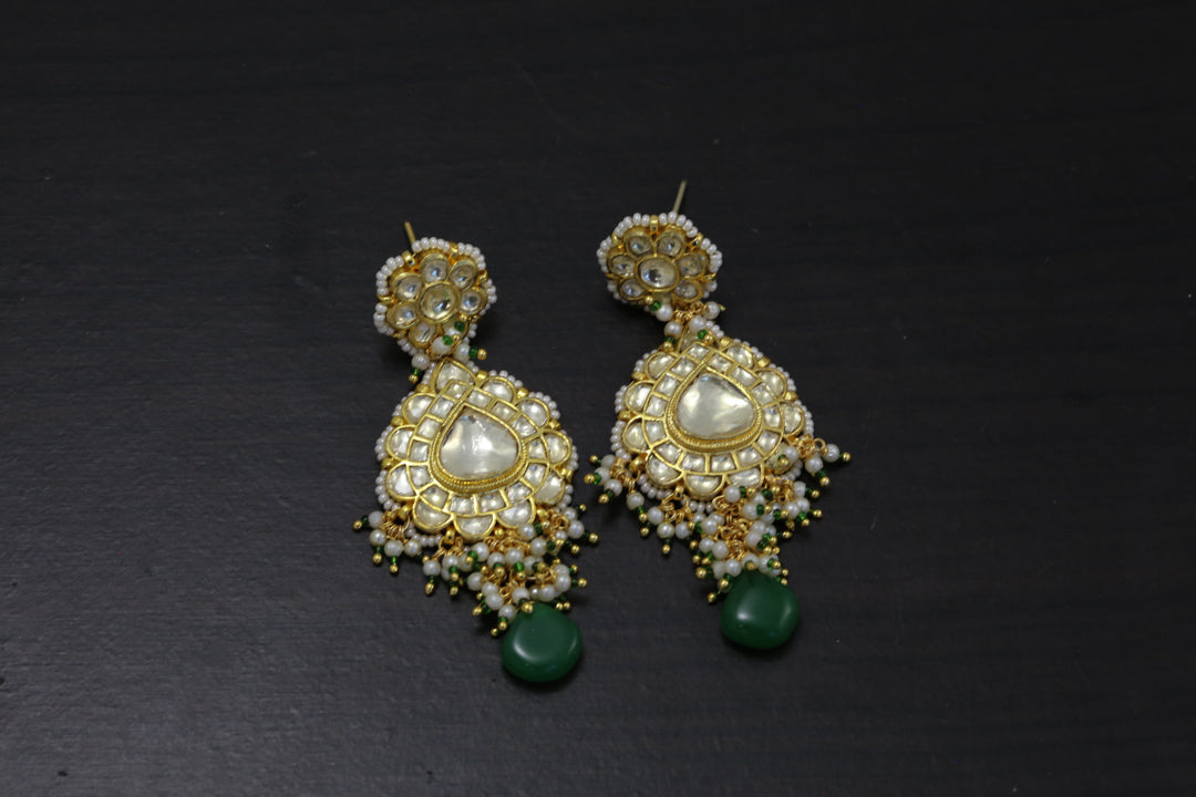 Faceted Pachi Jadau Work Chandbaali  -Clear