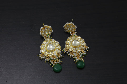 Faceted Pachi Jadau Work Chandbaali  -Clear
