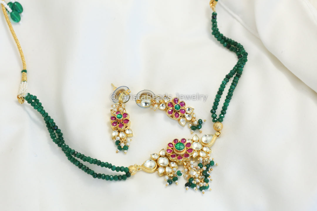 Pachi Kundan Green Onyx Necklace Set