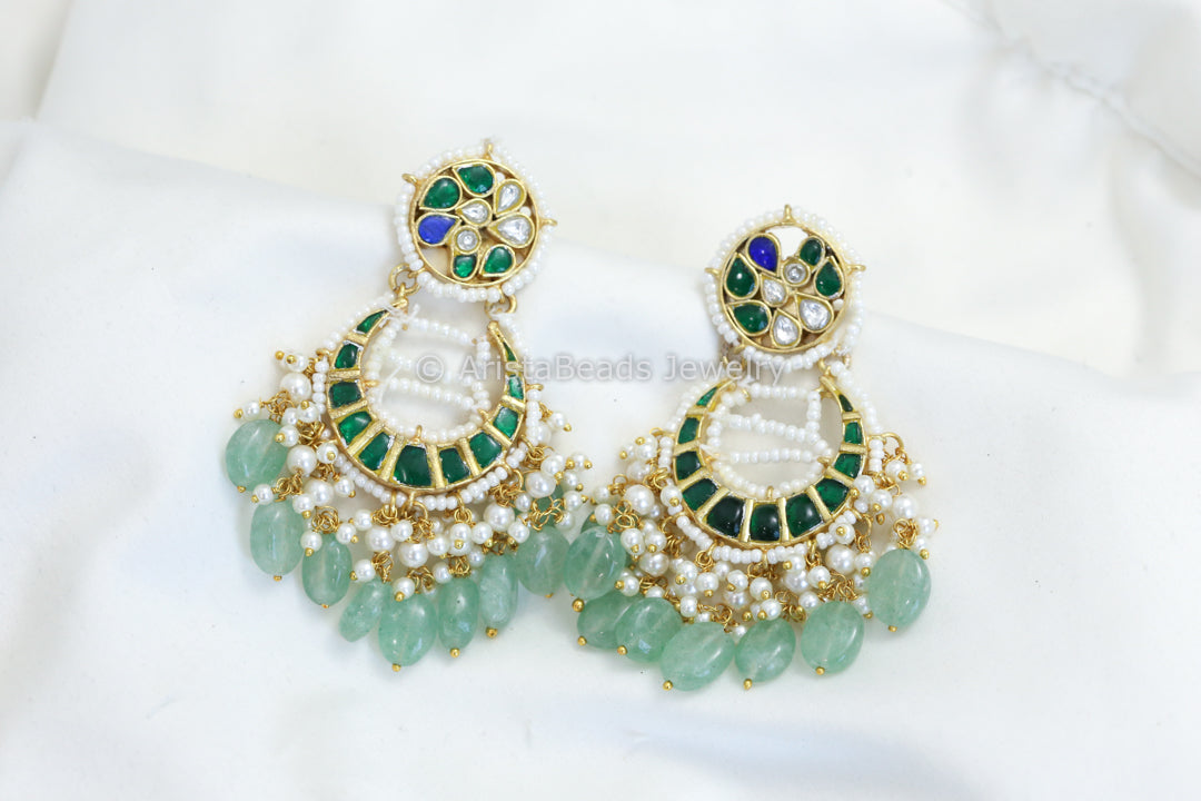 Pearl Piroyi Jadau Kundan Chandbaali - Green