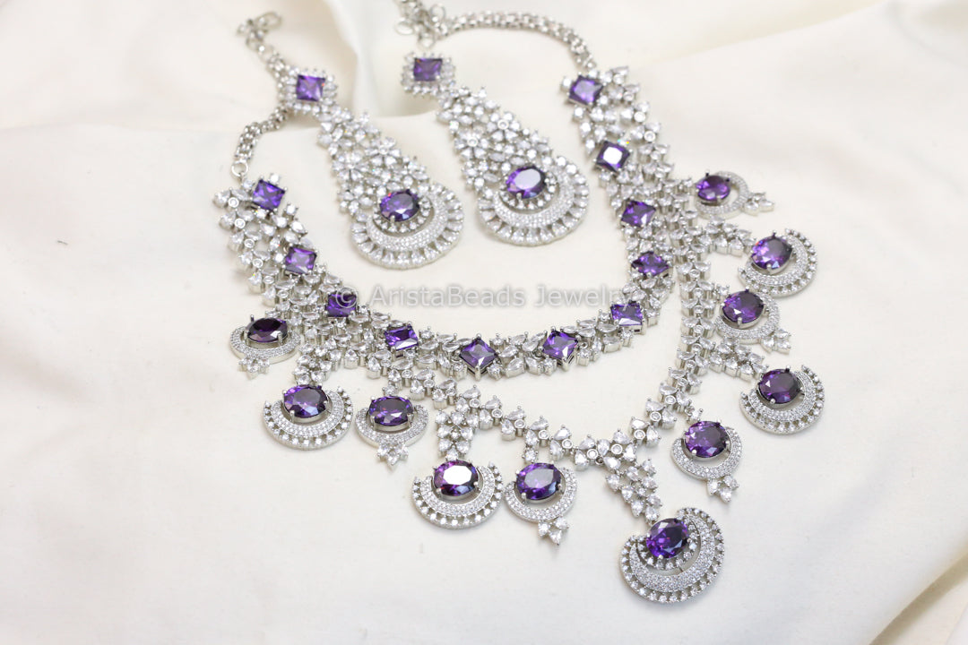 Premium Nano CZ Necklace Set - Purple