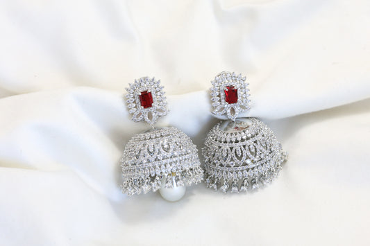 Large Rotating CZ Jhumka - Red