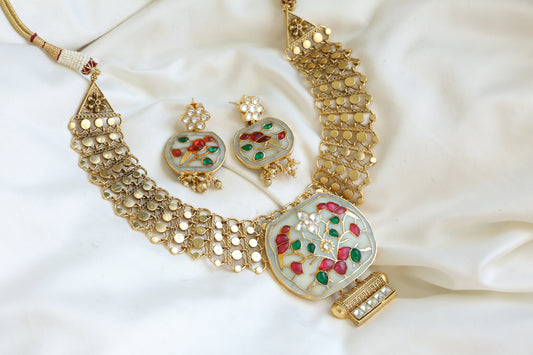 Silver Look Inlay Necklace Set