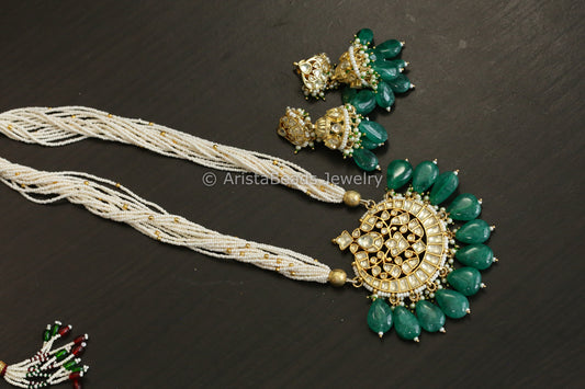 Fine Pachi Necklace Set With Green Onyx Drops