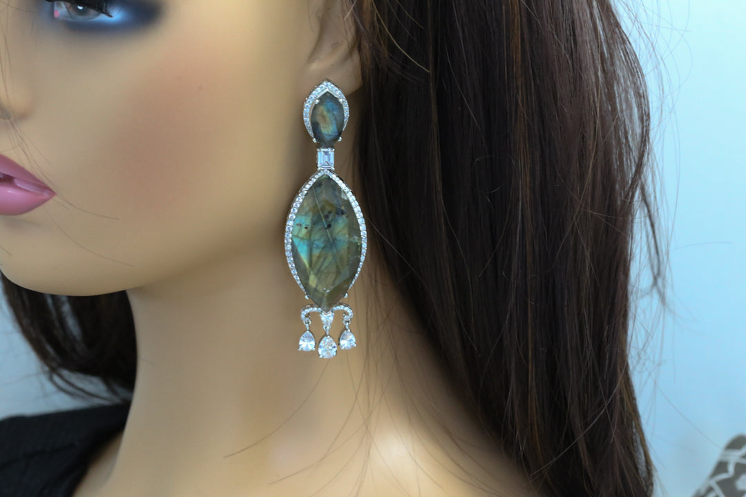 Labradorite Cab CZ Earrings