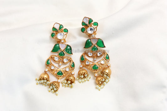 Green Kundan & MOP Kundan Jhumka