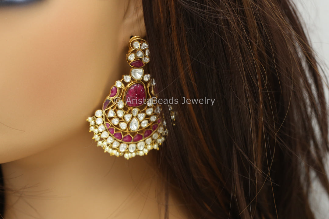 Ruby Jadau & Uncut Polki Kundan Chandbaali
